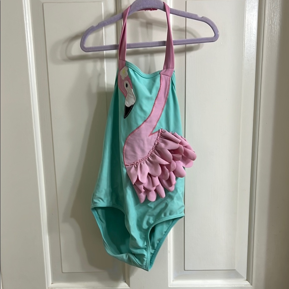 Flamingo Halter Swimsuit in Mint and Pink